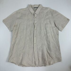 Bohio‎ Shirt Mens 2XL XXL Cream Linen Short Sleeve Embroidered Pockets Floral